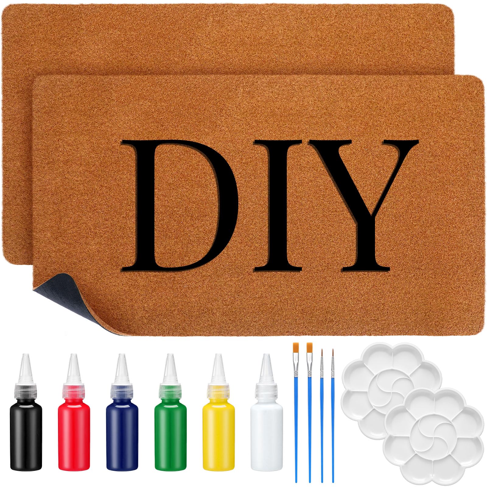 Photo 1 of Mindsoft 2 Sets DIY Coir Front Door Mat with Acrylic Paint Brush Palette 17"x 30" Make Your Own Outdoor Indoor Entrance Personalized Blank Doormat Entry Mat with Non Slip Backing for DIY Gift