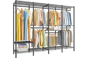 Raybee Clothes Rack Heavy Duty 1100 LBS Capacity Clothing Racks for Hanging Clothes Adjustable Garment Rack,17.7" D x 75.8" W x 76.9" H Black