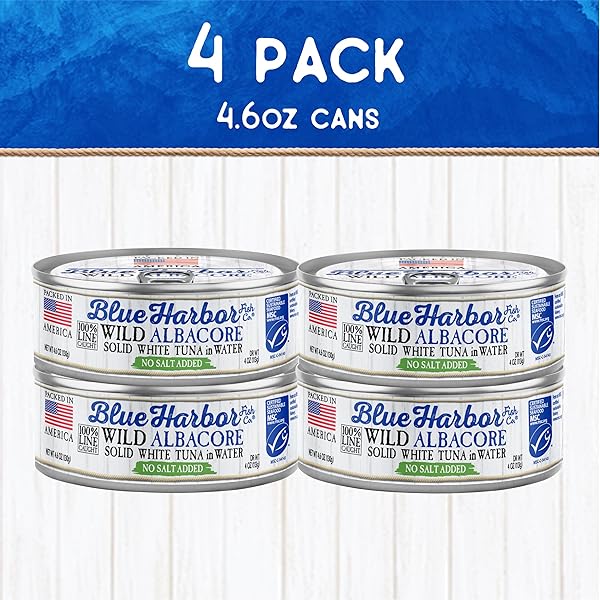 BLUE HARBOR FISH CO. WILD ALBACORE SOLID WHITE TUNA IN WATER, NO SALT ADDED – 4.6 OZ CANNED TUNA (PACK OF 4)