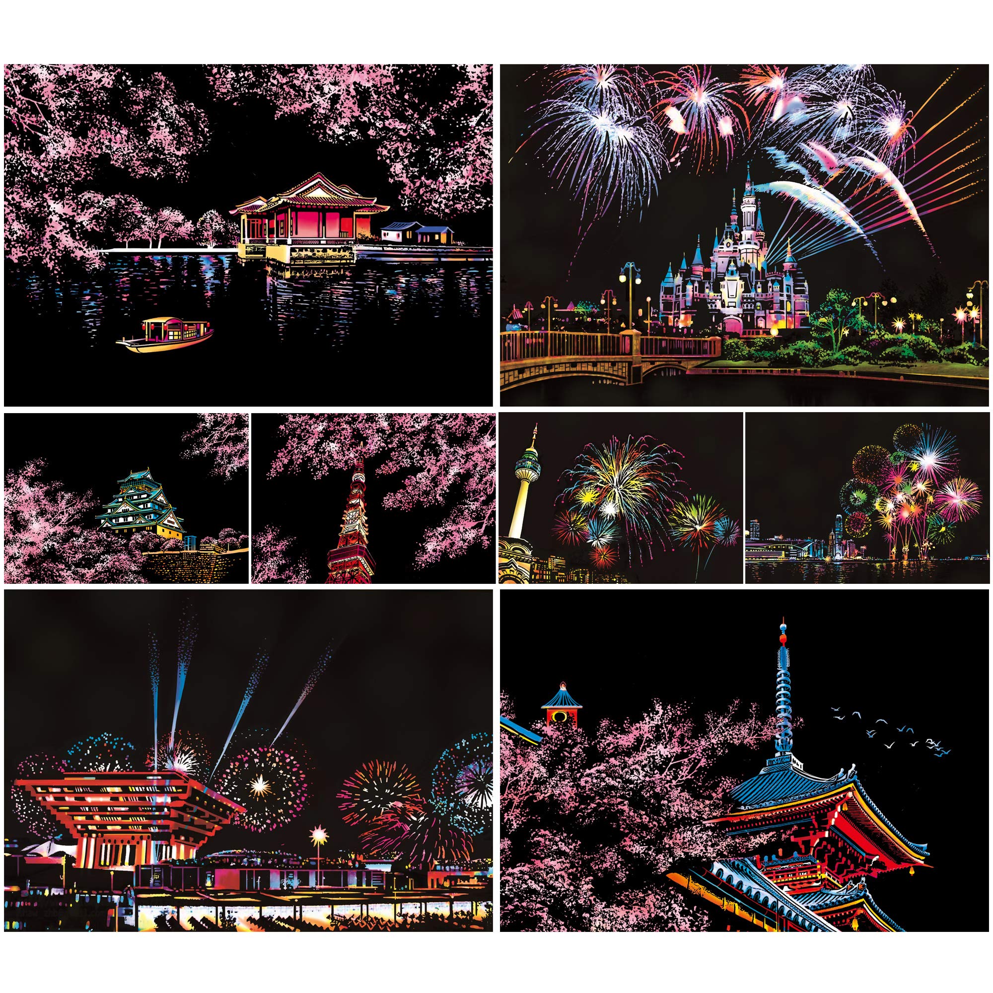 SiYear Scratch Paper Rainbow Painting Sketch, City Series Night Scene,Scratch Painting Creative Gift,Scratchboard for Adult with 4 Tools — image 1