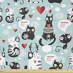 Ambesonne Cat Lover Fabric by The Yard, Black and