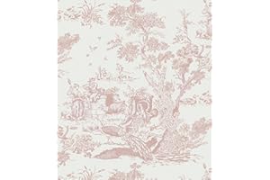 CiCiwind Peel and Stick Wallpaper Vintage Wallpaper White and Pink Wallpaper Removable Self-Adhesive Wallpaper for Bedroom Bathroom Toile Contact Paper for Walls Covering 16In×78.7In