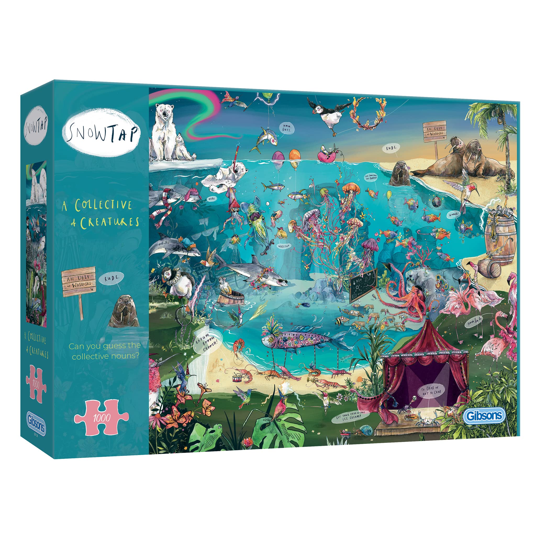 Gibsons 1000 Piece Jigsaw Puzzle for Adults A Collective of Creatures Funny Animal Puzzle by Snowtap Sustainable Premium 100% Recycled Thick Board Great Gift Gibsons Games
