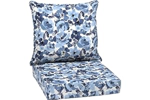 Arden Selections Outdoor Deep Seat Set, 24 x 24, Rain-Proof, Fade Resistant, Deep Seat Bottom and Back Cushion 24 x 24, Blue Garden Floral