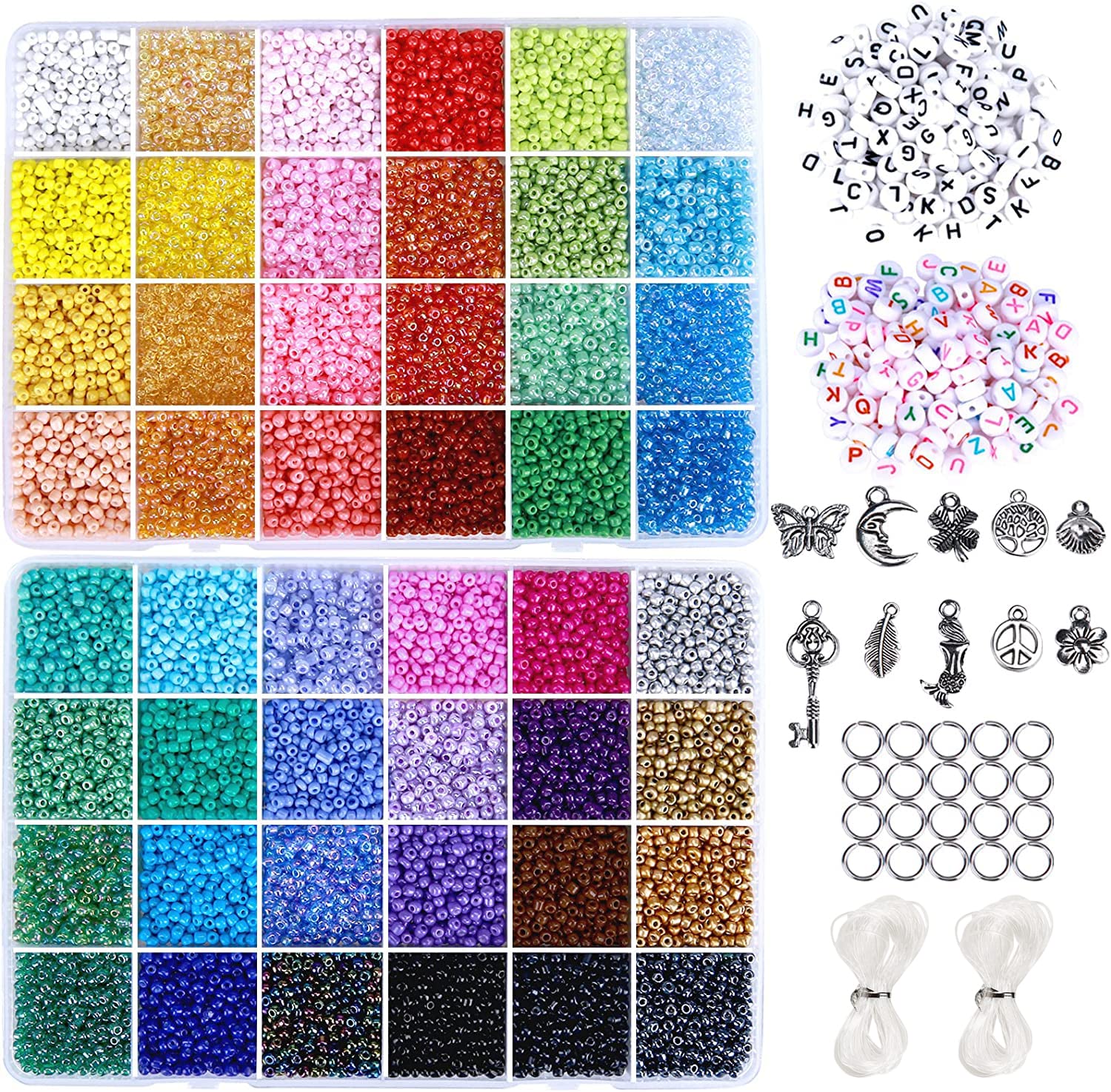 Photo 1 of GREENTIME 3MM Bracelet Beads Kit for Bracelets Making, 35000pcs Seed Beads Small Glass Beads 8/0 Rainbow Beads Set with Letter Beads Elastic String Charms for Crafts (48 Colors)