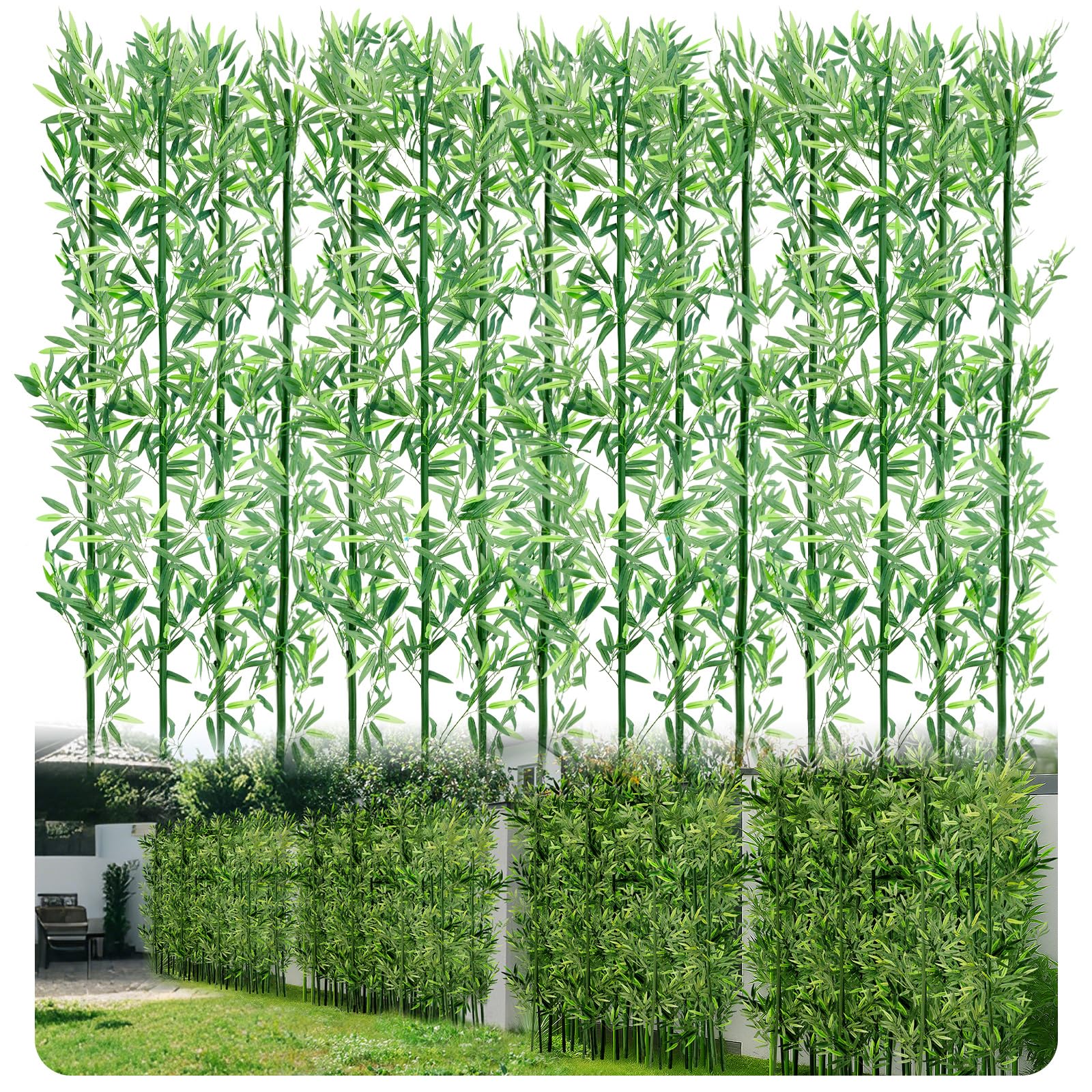 Photo 1 of Giegxin 6Ft 15 Pack Artificial Bamboo Plants for Outdoor Privacy Faux Bamboo Trees with Silk Leaves Hide Space for Fence Porch Balcony Yard Patio Indoor Waterproof Decor