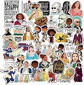 GROBRO7 52Pcs Hamilton&nbsp;Musical Vinyl Stickers Hipster Laptop Sticker Pack Pogue Life Waterproof Stickers Luggage Skateboard Water Bottle Stickers Decal Bicycle Bumper Snowboard Decor Gift for Friends