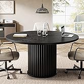 Tribesigns 47-Inch Round Conference Table, Black Wooden Meeting Table for 4-6 People, Small Office Desk with Sturdy Metal Bas