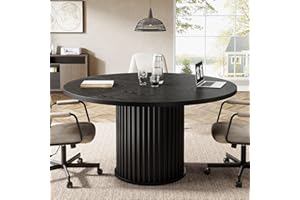 Tribesigns 47-Inch Round Conference Table, Black Meeting Table for 4-6 People, Small Office Desk with Sturdy Metal Base, Perfect for Conference Room or Small Workspaces, Black