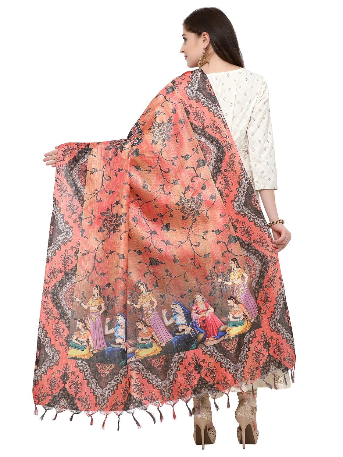 applecreation women's khadi silk dupatta(orange_free size)