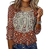 Zeagoo 3/4 Length Sleeve Womens Tops Round Neck Casual Summer Tunic Tops Basic Tees Blouses Dressy T-Shirts Pleated Shirts