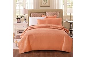 TACHE HOME FASHION Tache Cotton Stone Washed Rustic Vintage Shabby Chic Floral Bohemian Mandala Fall Harvest Matelassé Lightweight Quilted Bedspread 3 Piece Set, California King