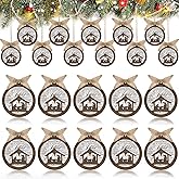 GlikCeil 16 Pcs Christmas Nativity Scene Ornaments Wood Religious Christian Christmas Ornaments with Jute Bow Rope Jesus Hanging Decoration Catholic Gifts for Xmas Tree Home Holiday Party Supplies
