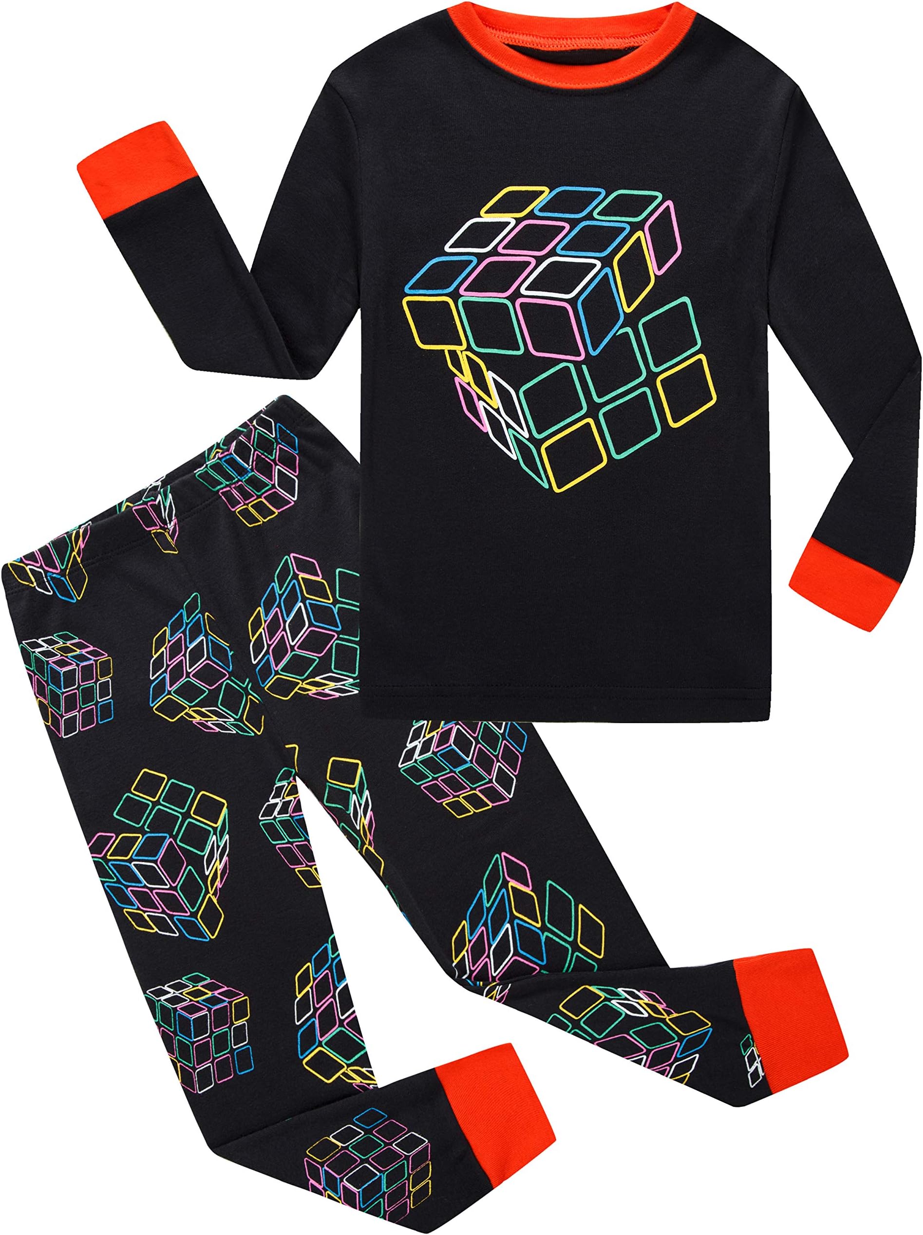 Boys Pajamas Rubiks Cube Toddler Pjs 2 Piece Sets 100% Cotton Christmas Clothes Kids Sleepwear 8t
