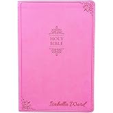 SacredBound Personalized NIV Large Print Thinline Bible &ndash; Pink LeatherSoft | Engraved Name, Easy to Read 11 pt, Slim &amp; Lightweight Christian Gift (Name Only)