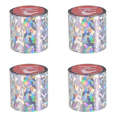 Spick Global Bird Scare Tape Crack Ice Holographic Ribbon Tape Set of 4 Rolls Length 99 feet Width 2 inch