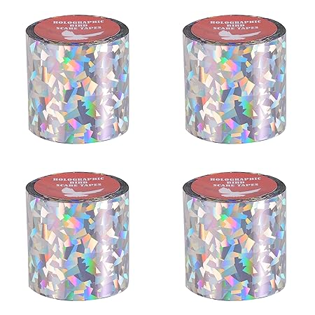 Spick Global Bird Scare Tape Crack Ice Holographic Ribbon Tape Set of 4 Rolls Length 99 feet Width 2 inch