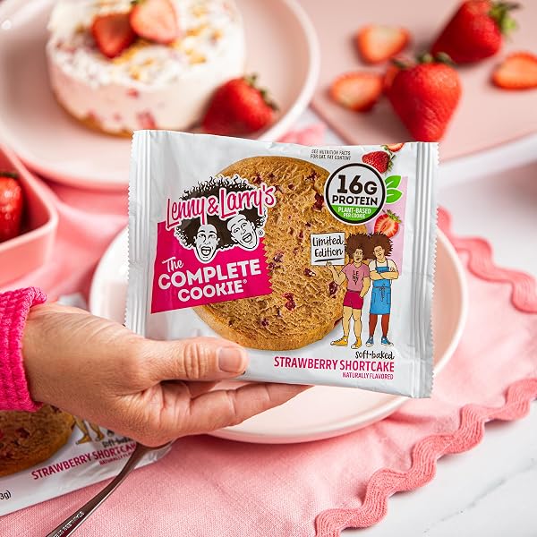 LENNY & LARRY’S PROTEIN COOKIE, STRAWBERRY SHORTCAKE – HIGH PROTEIN SNACKS WITH 16G PLANT PROTEIN, 10G FIBER, SOFT-BAKED, VEGAN, NON-GMO | 4OZ, PACK OF 12