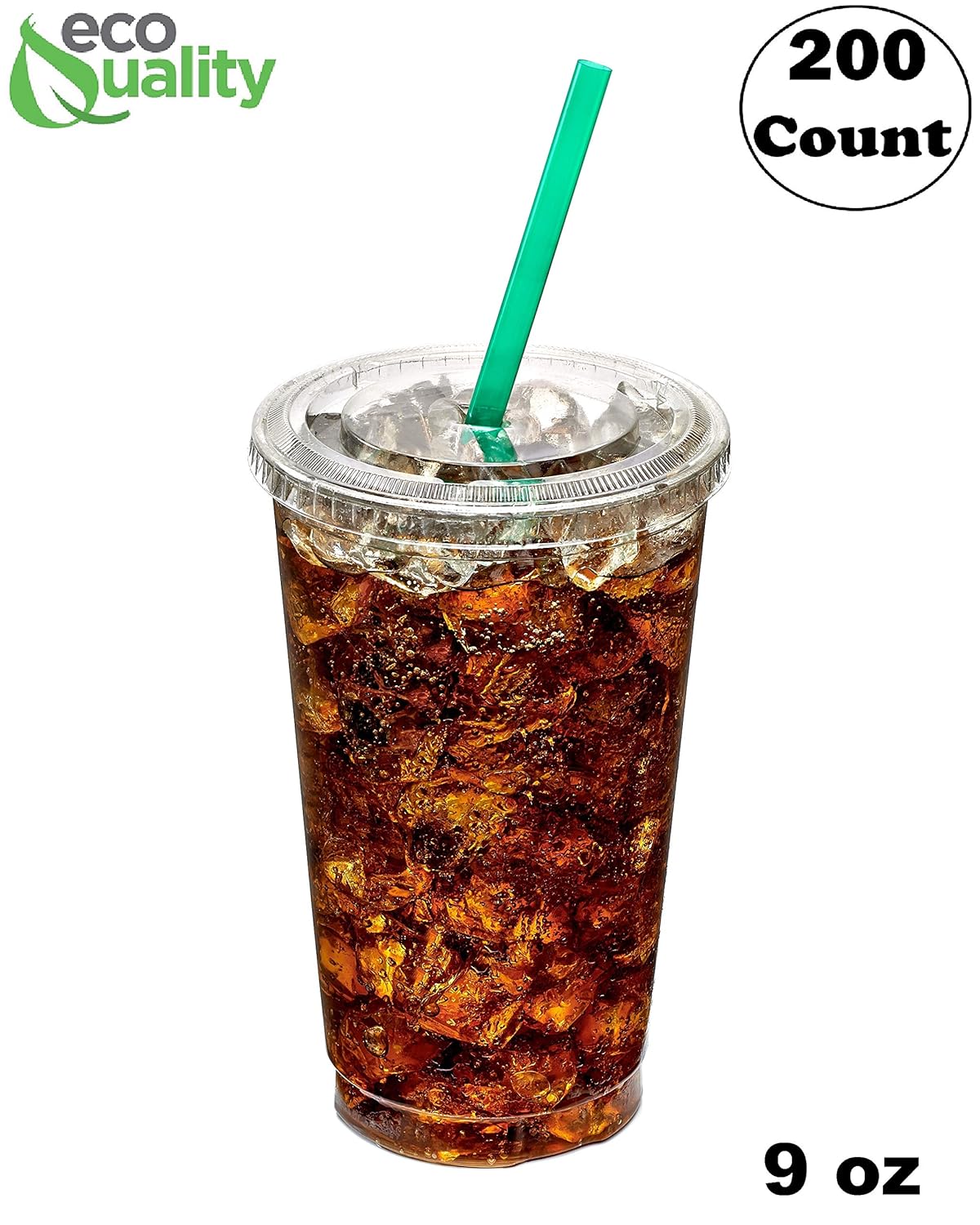 Small Clear Plastic Disposable Cups With Lids 9 oz Cups, 200 Pack Crystal Clear