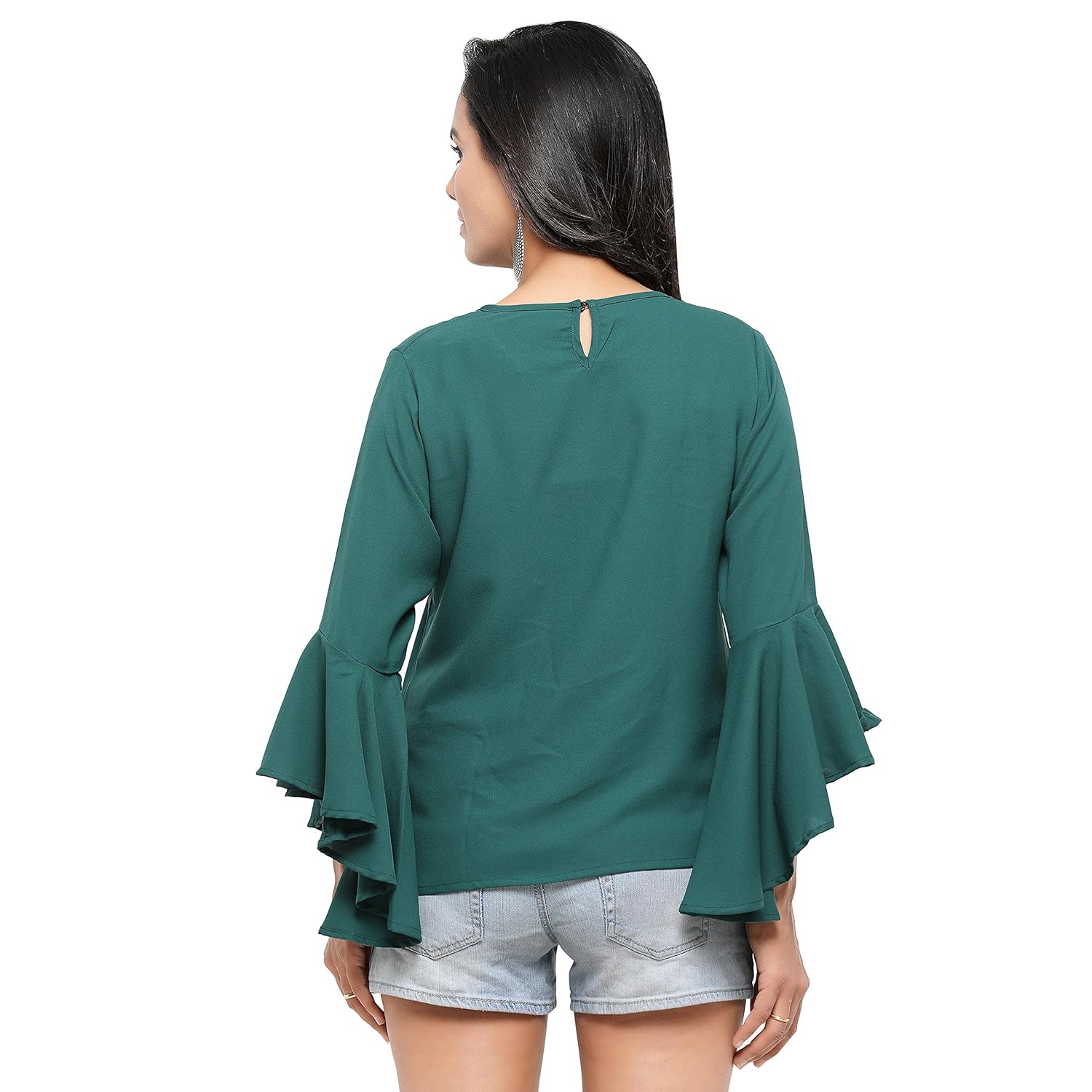 serein women's top (green crepe top with flute sleeves)