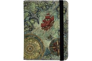 BASSYIL Old Pirate Map Passport Holder for Women and Men PU Leather Passport Cover for Travel