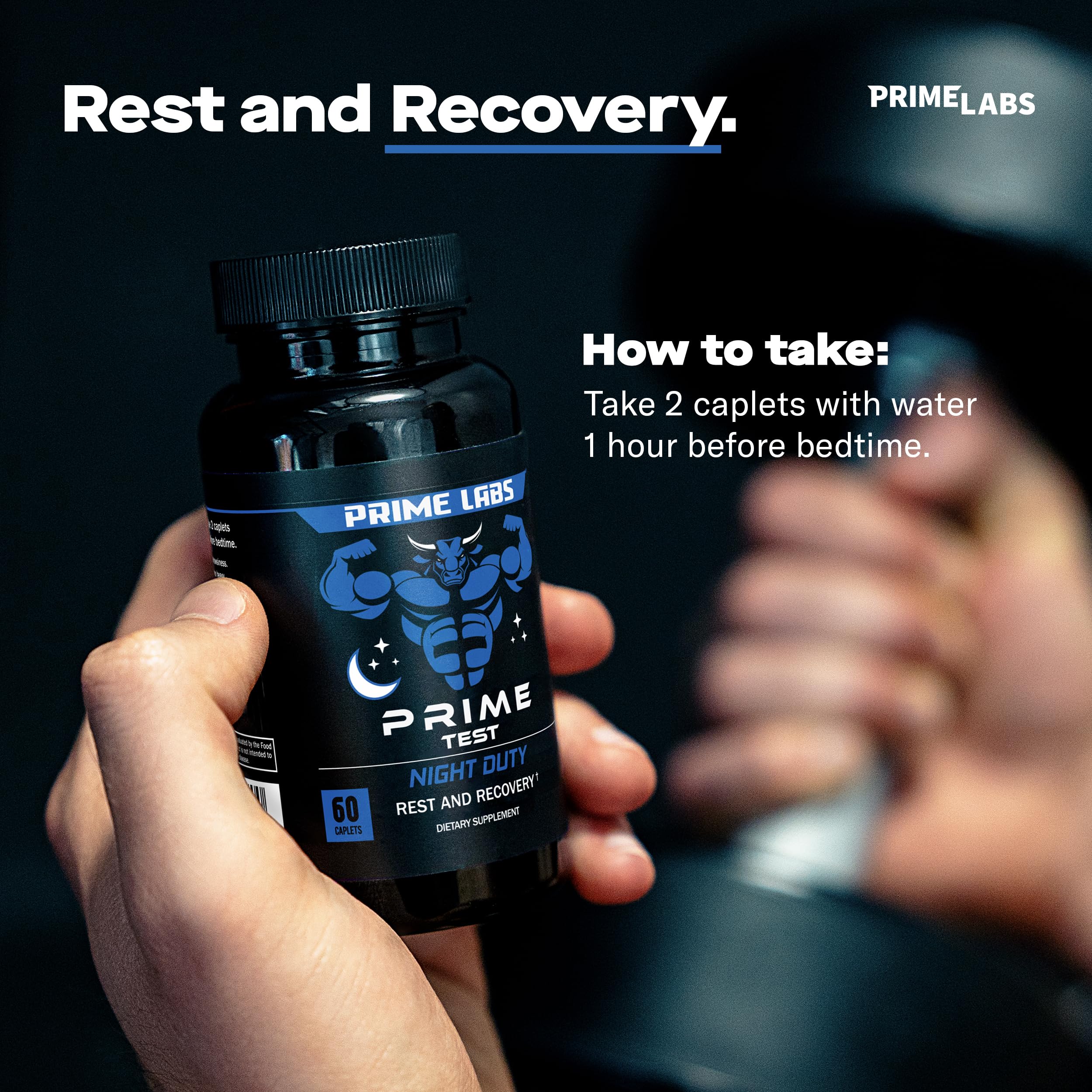 Prime Labs Night Duty - Nighttime Testosterone Booster & Sleep Support - PM Rest & Muscle Recovery Supplements - 60 Count