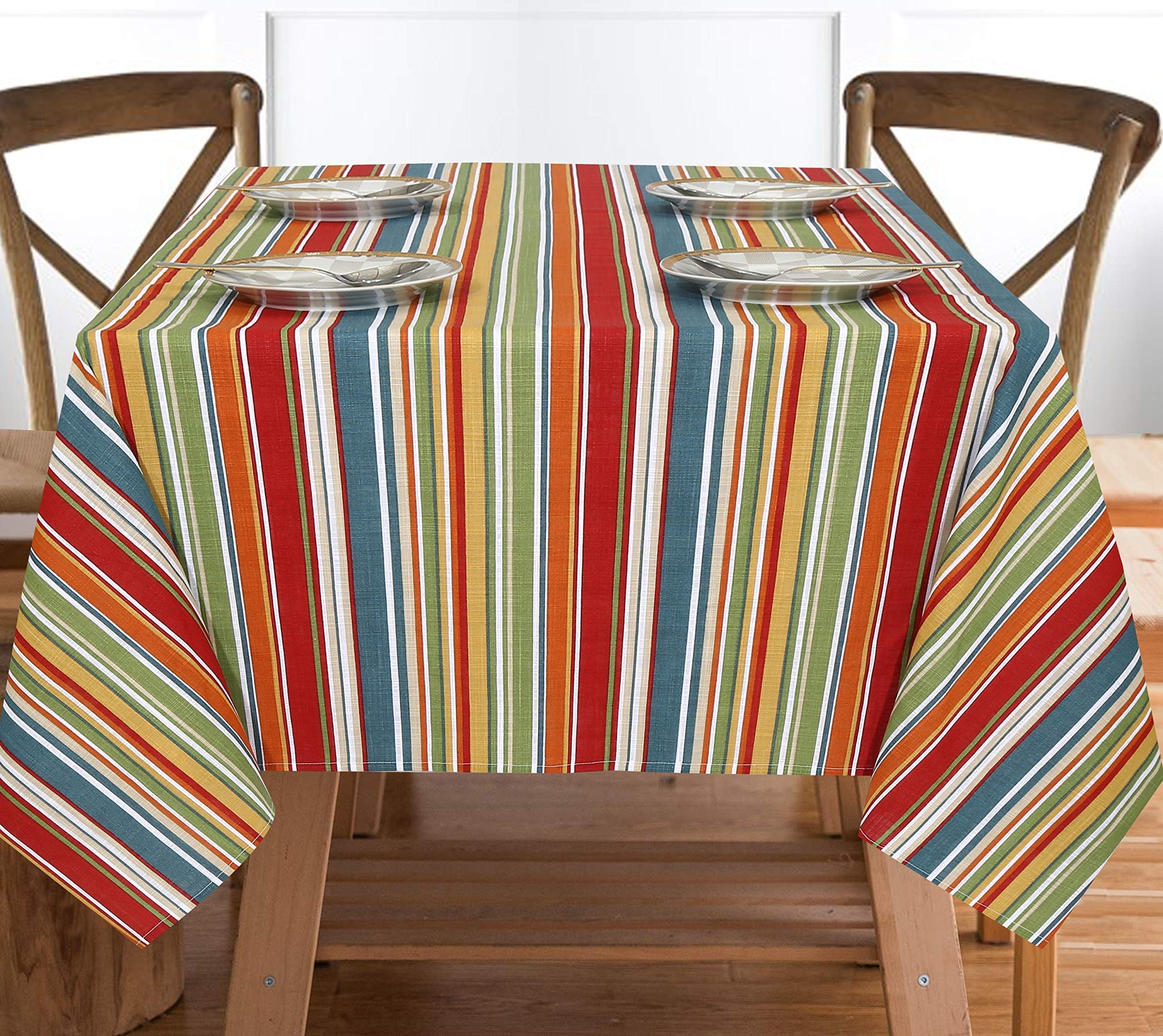 RUVANTITable Cloth Rectangle Table 104x60 inch, 100% Cotton Tablecloth, Stain Resistant, Reusable, Washable, Non-Slip Dining Table Cover, Perfect for Wedding, Dinner and Parties – Multi Stripe