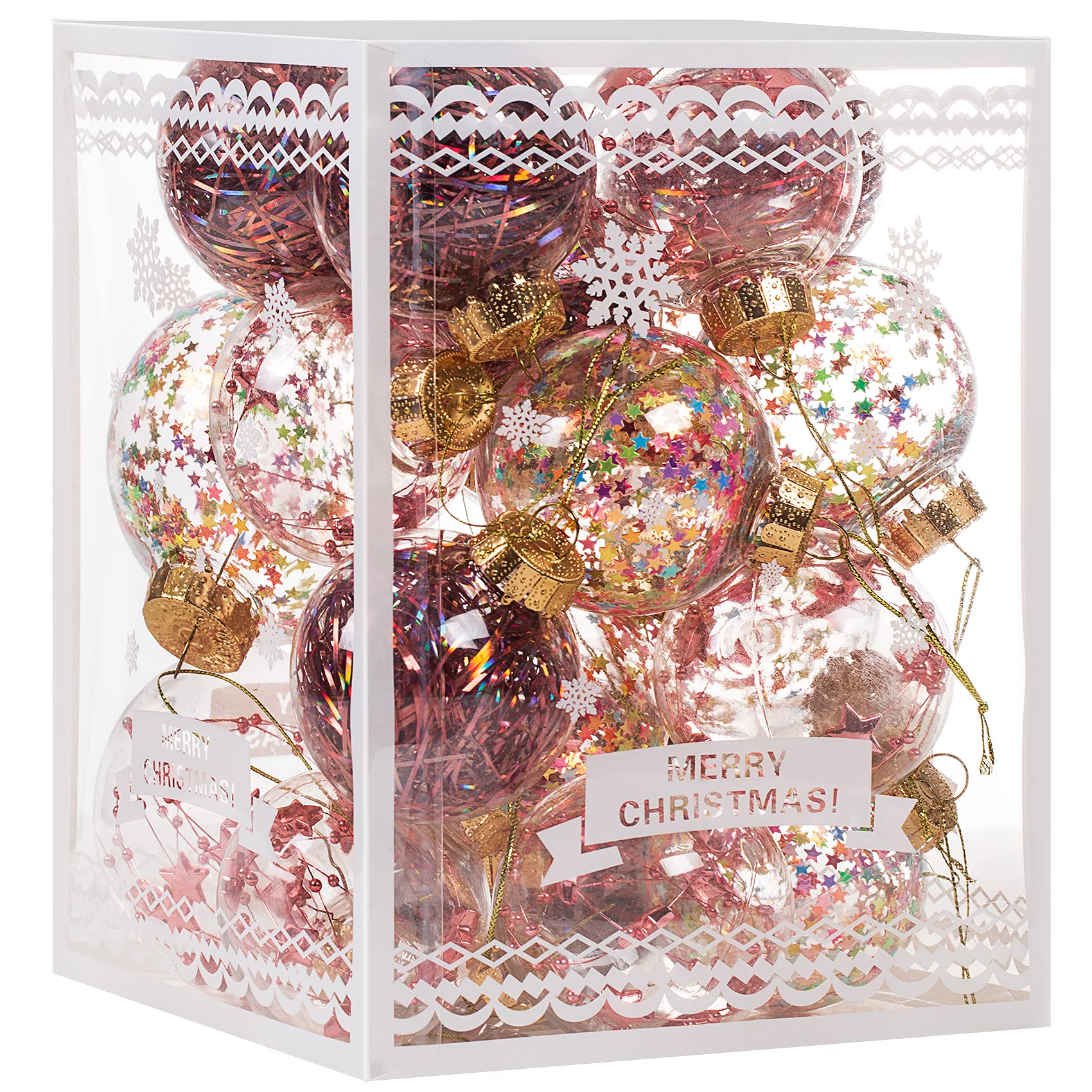 Photo 1 of Christmas Ornaments Ball Set-Shatterproof Clear Plastic Decorative Baubles for Xmas Tree House Holiday Wedding Party Decoration,20cs Rose Gold