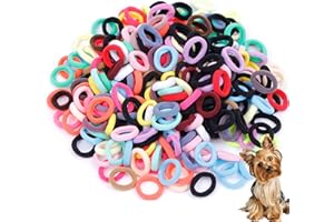 300 Pcs Dog Hair Ties -1 inch/25 mm Super Stretch Nylon Seamless Hair Bands - for Small Dog Puppy Girl, Yorkie, Knots, Ponyta