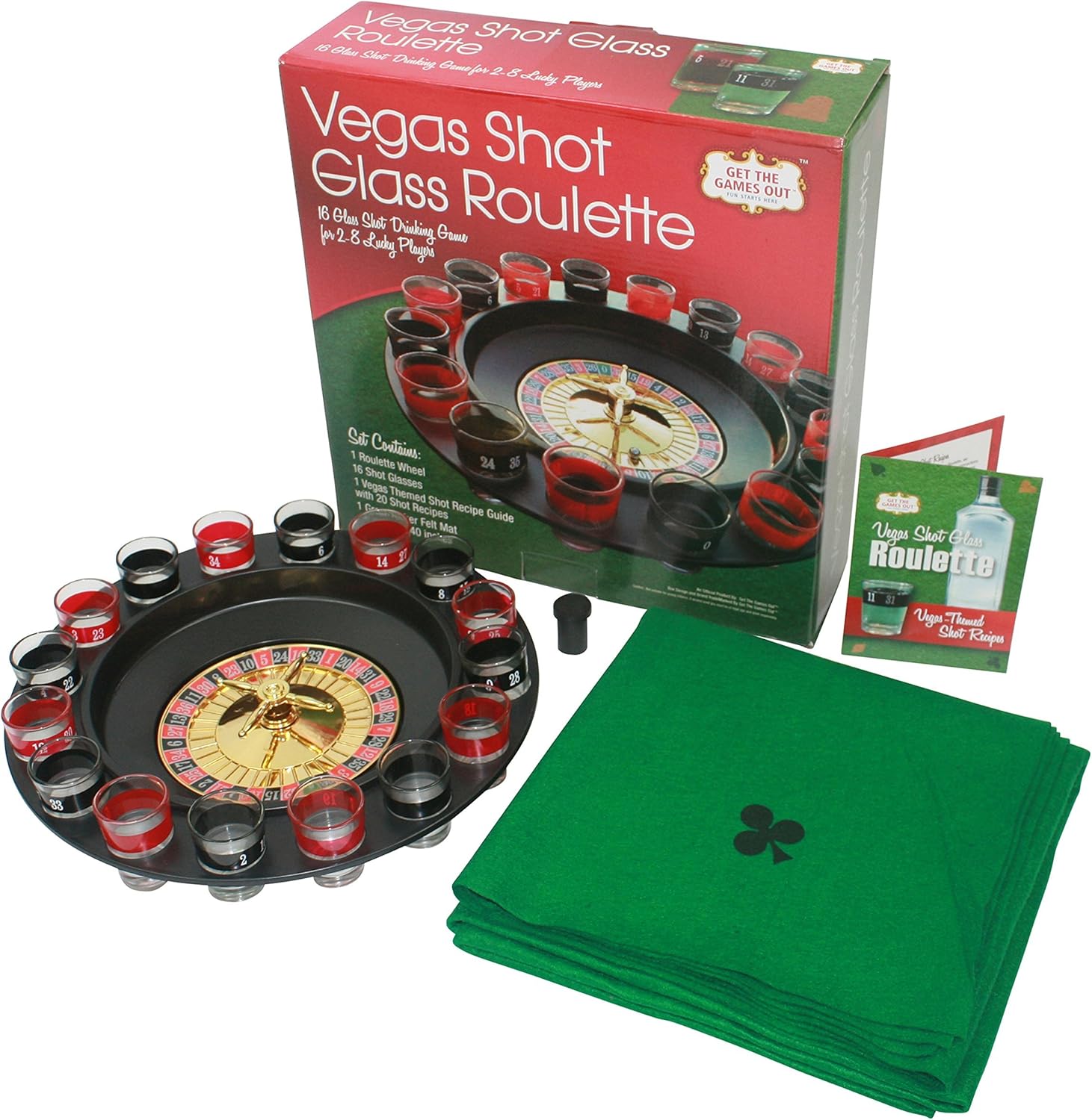Casino Shot Glass Roulette Drinking Game The Party Set = 1 Wheel, 16