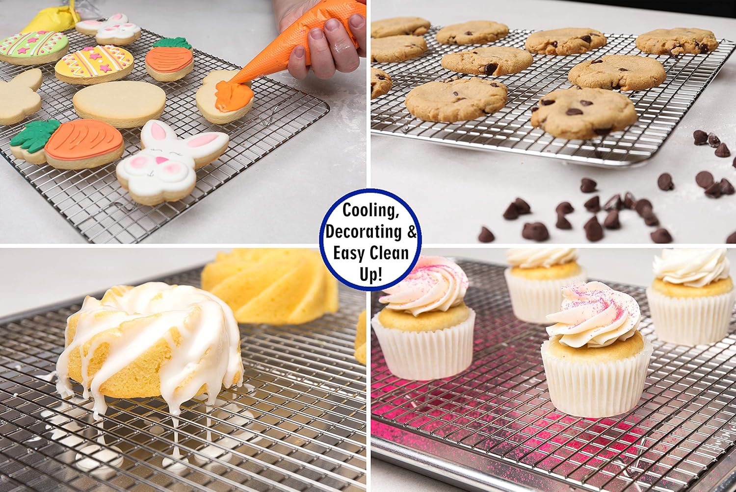 Oven-Safe, Dishwasher-Safe 100% Stainless Steel Wire Cooling Rack for Baking - Large Wire Baking Rack fits Half Sheet Pans - Food-Safe, Heavy Duty - Cooling and Oven Cooking - 11.5 x 16.5-inch: Kitchen & Dining