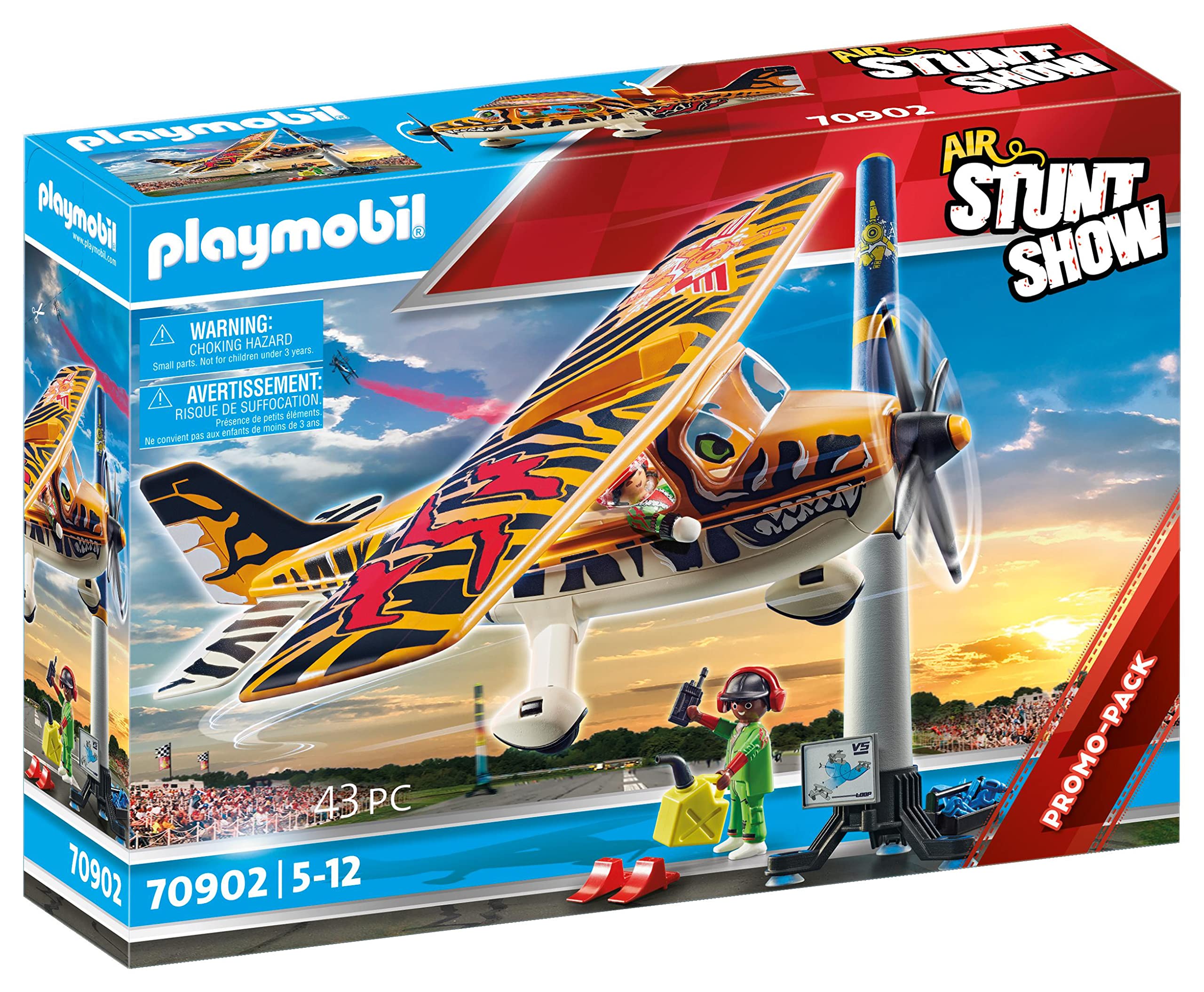 Playmobil 70902 Air Stunt Show Tiger Propeller Plane, Action high-flying toys for boys, Stunt Show toys with propeller plane, great gift from Playmobil