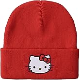 Hello Kitty Embroidered Character Face Red Cuff Beanie