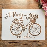 TIAMECH A4 Reusable Floral Bicycle Stencil for Painting | Flower Basket Bike Layering Template, DIY Wall Art, Wood Furniture, Scrapbook &amp; Crafts (8.3x11.7inch)