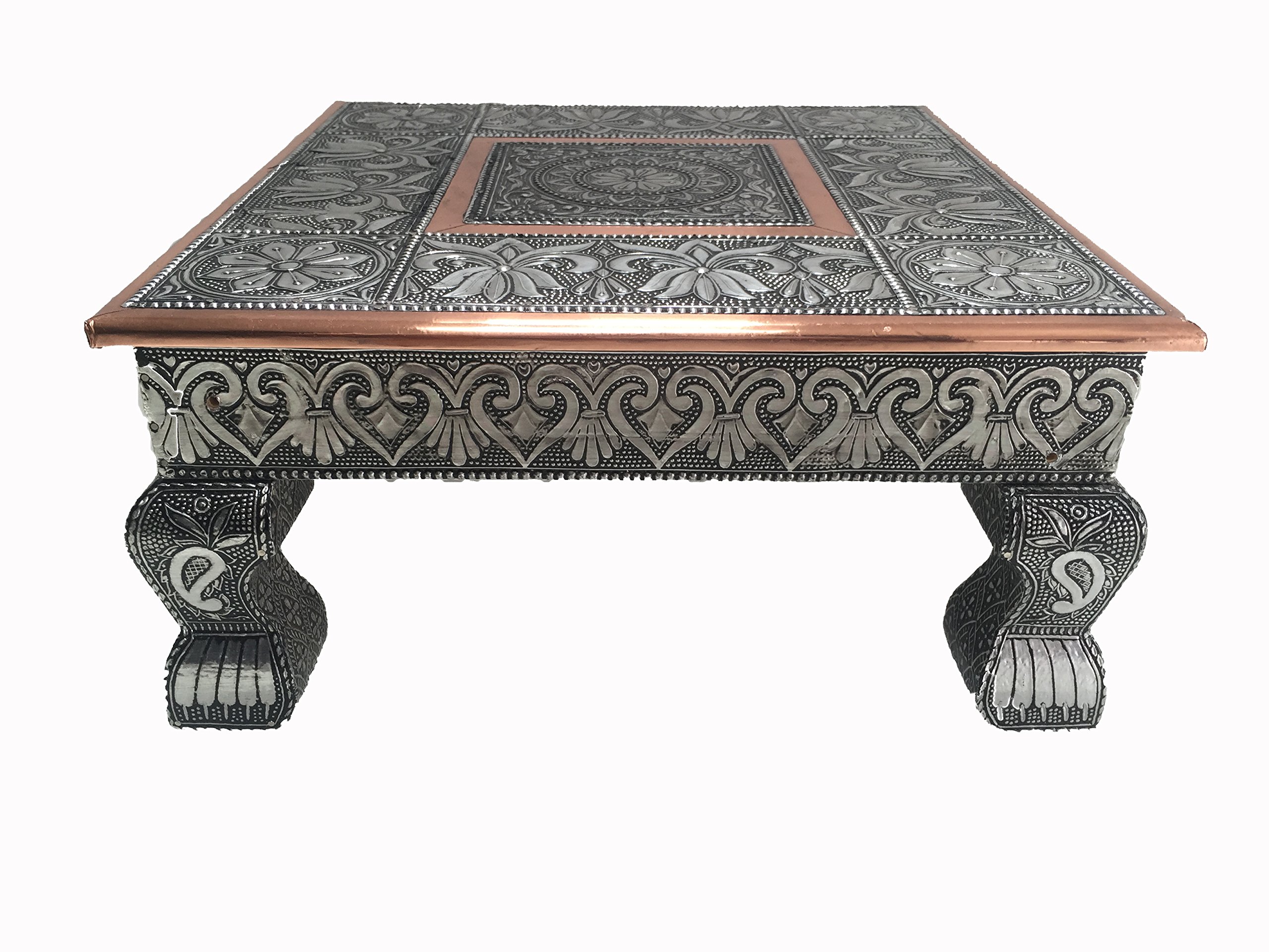 eRadius 10"x10" Oxidised Copper Low Table Bajot Bajath Hindu Pooja