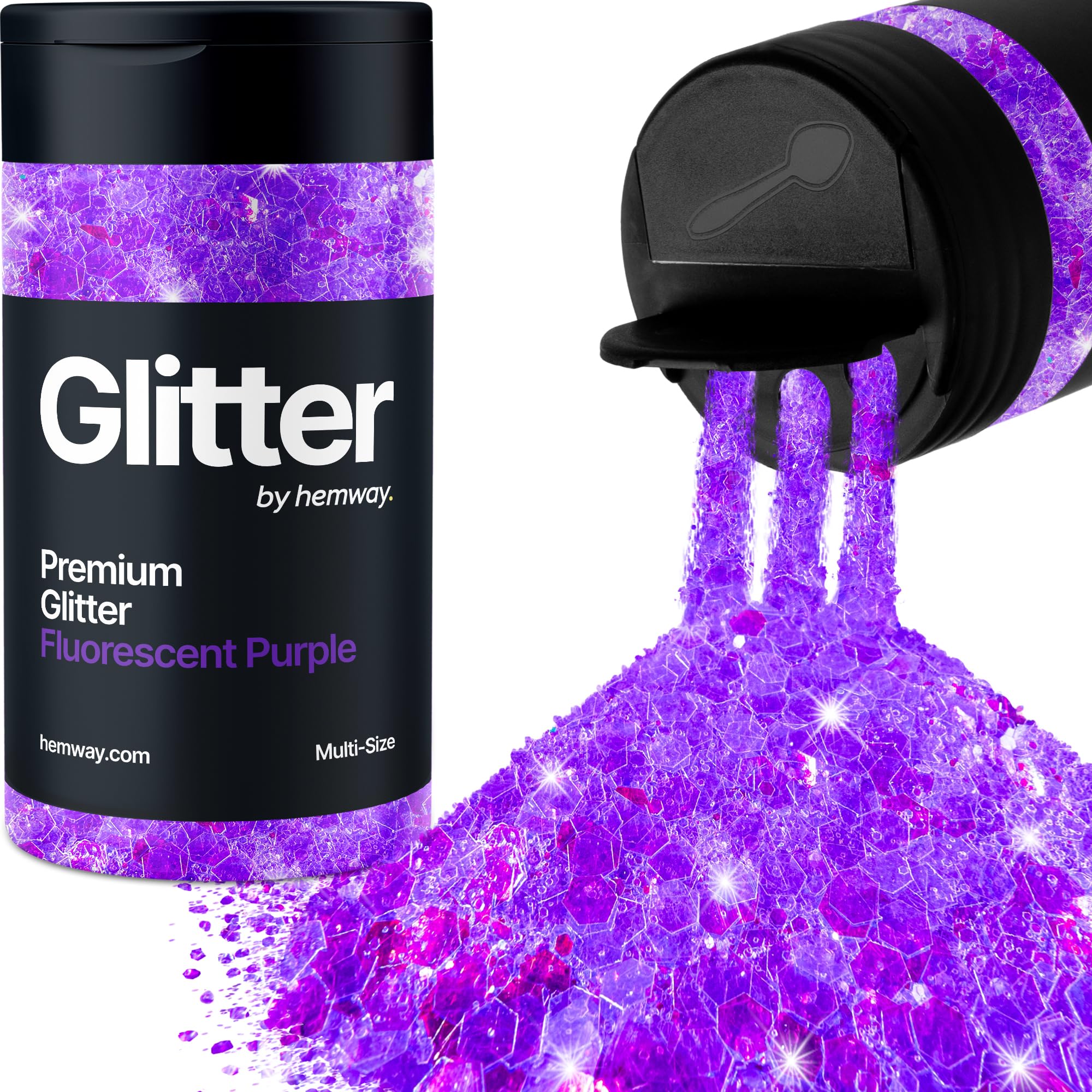 Hemway Fluorescent Purple Glitter Shaker, 120g Multi Size Glitter for Crafts Metallic Flake Sequins for Resin & Epoxy Crafts for Decorating, Halloween, Christmas, Nail, Face, Bunting, Art, Pots