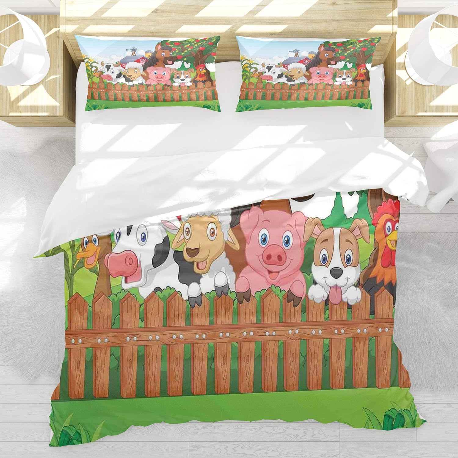 BEDNRY Juego de Ropa de Cama,Dibujos Animados Lindos Animales de Granja