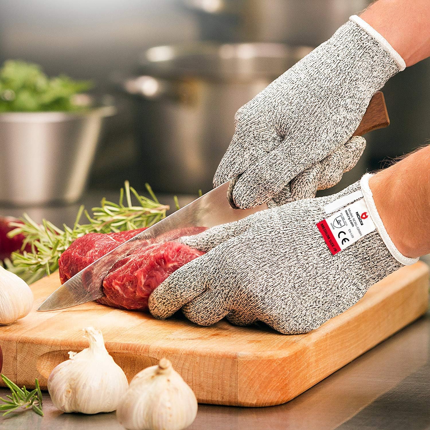 NoCry Cut Resistant Gloves - Ambidextrous, Food Grade, High Performance Level 5 Protection. Size Medium, Complimentary Ebook Included - - 