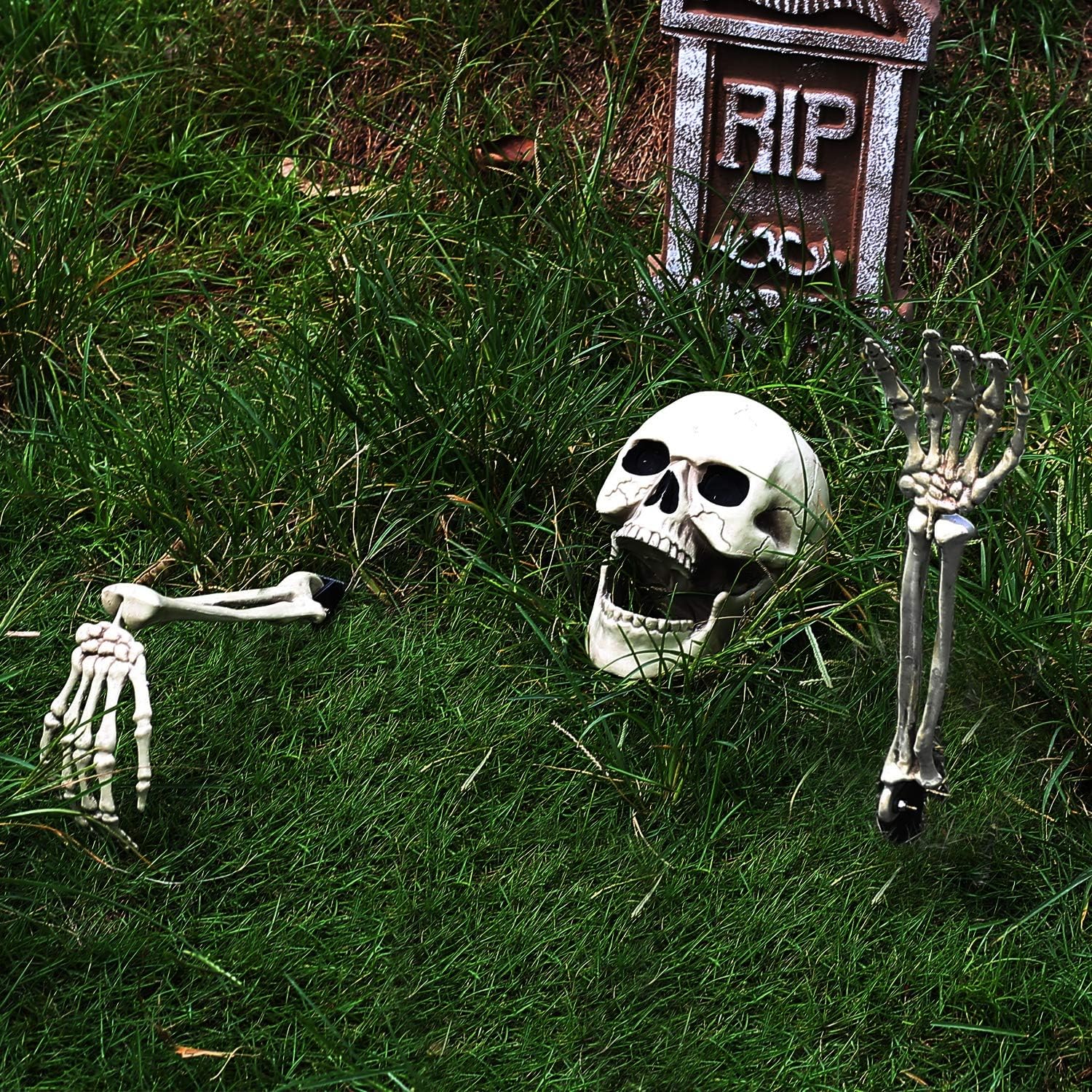 yosager Realistic Skull and Skeleton Arms Stakes, Indoor Outdoor Graveyard Best Halloween Yard Decorations: Garden & Outdoor