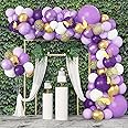 Ouddy Party Purple Balloons Garland Arch Kit,152Pcs Light Pastel Purple Gold Balloon Confetti Metallic Balloons for Baby Shower Wedding Mothers Day Purple Butterfly Birthday Party Decorations Supplies