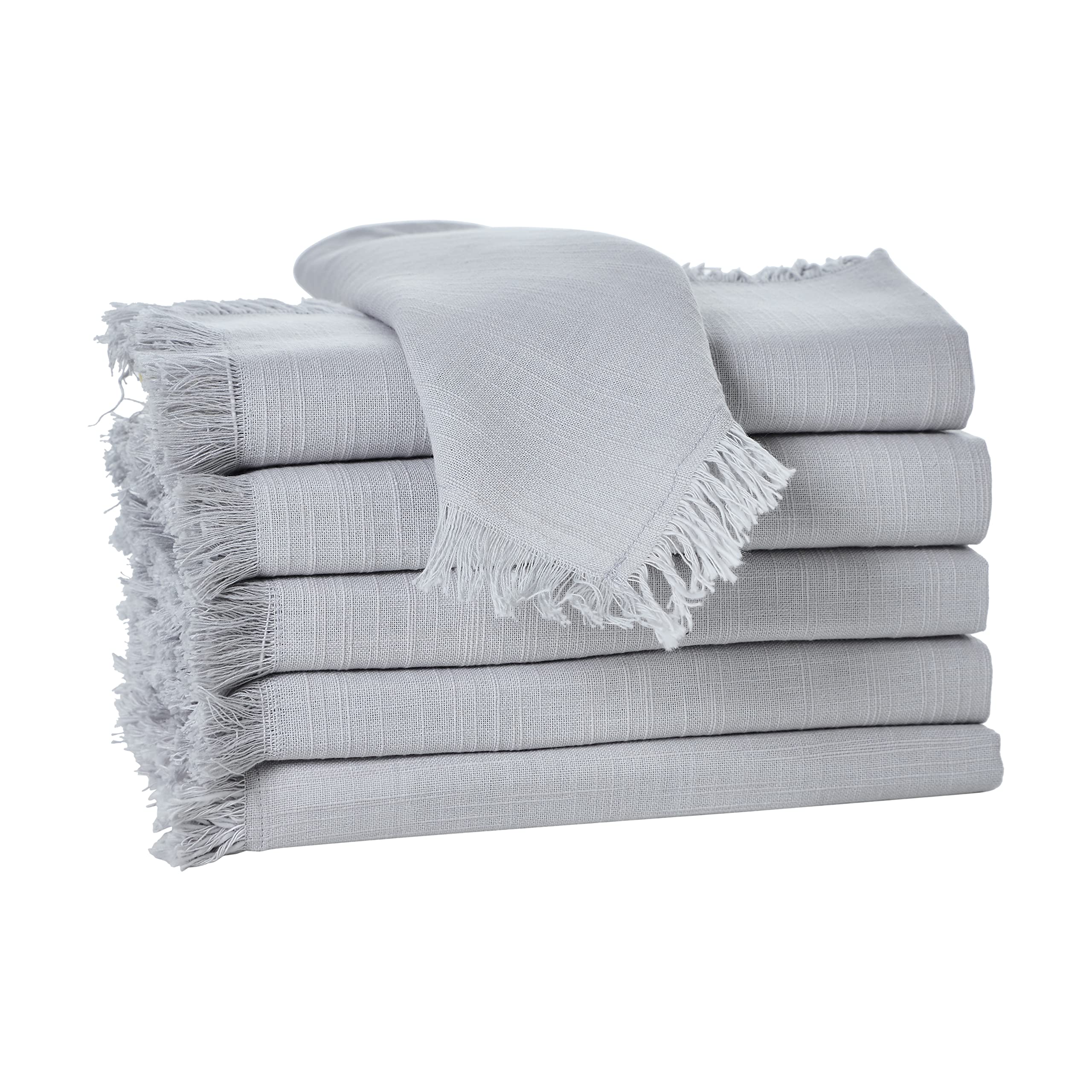 Penguin Home® Set of 6 Cotton Napkin |100% Cotton |Eco Friendly |Sustainable| Cotton Napkin |Reusable Napkins - Daily Use as Dinner Napkins Slub Fabric With Fringes |Size-40 X 40 cm|Colour-Grey|