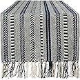 DII Farmhouse Braided Stripe Table Runner Collection, 15x72 (15x77, Fringe Included), Navy Blue