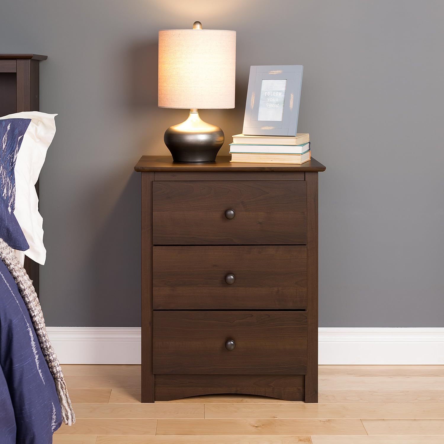 Prepac Fremont Nightstand, Tall 3-Drawer, Espresso: Furniture & Decor