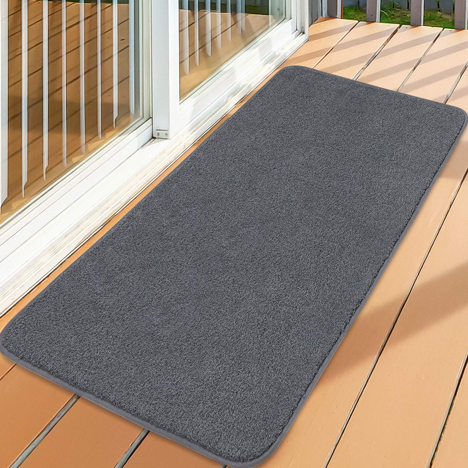 MAYSHINE Non-Slip Door Mat - Entrance Rug Shoes Scraper, Absorbs Mud Dirt Trapper Mats, Indoor/Outdoor, Machine Washable - 90x150 cm Grey