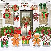Vivantia 18 Pieces Candy Gingerbread Christmas Yard Signs Outdoor Lollipop Yard Decorations with Stakes Hanging Peppermint Cane Signs Double-Sided Christmas Ornaments for Holiday Party Home Pathway