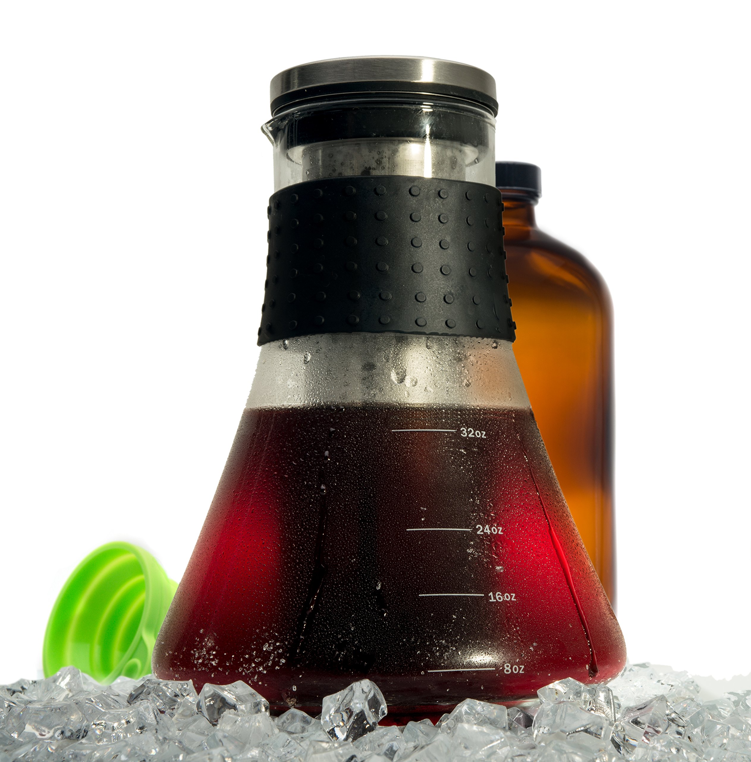 Cold Brew Coffee Maker with Amber Storage Growler Silicone Funnel