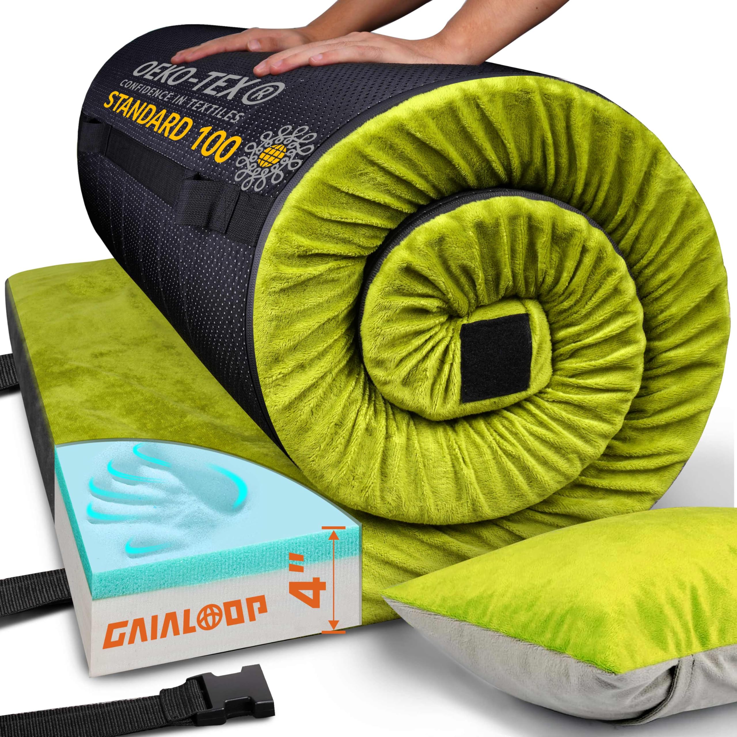 Photo 1 of 4 Inch GAIALOOP Thick Memory Foam Camping Mattress, Roll Up Floor Sleeping Mat Camp Cot Mattress Pad Travel Camping Couch Bed for Guest Adults Side Sleepers [Twin:75 * 38 * 4"]