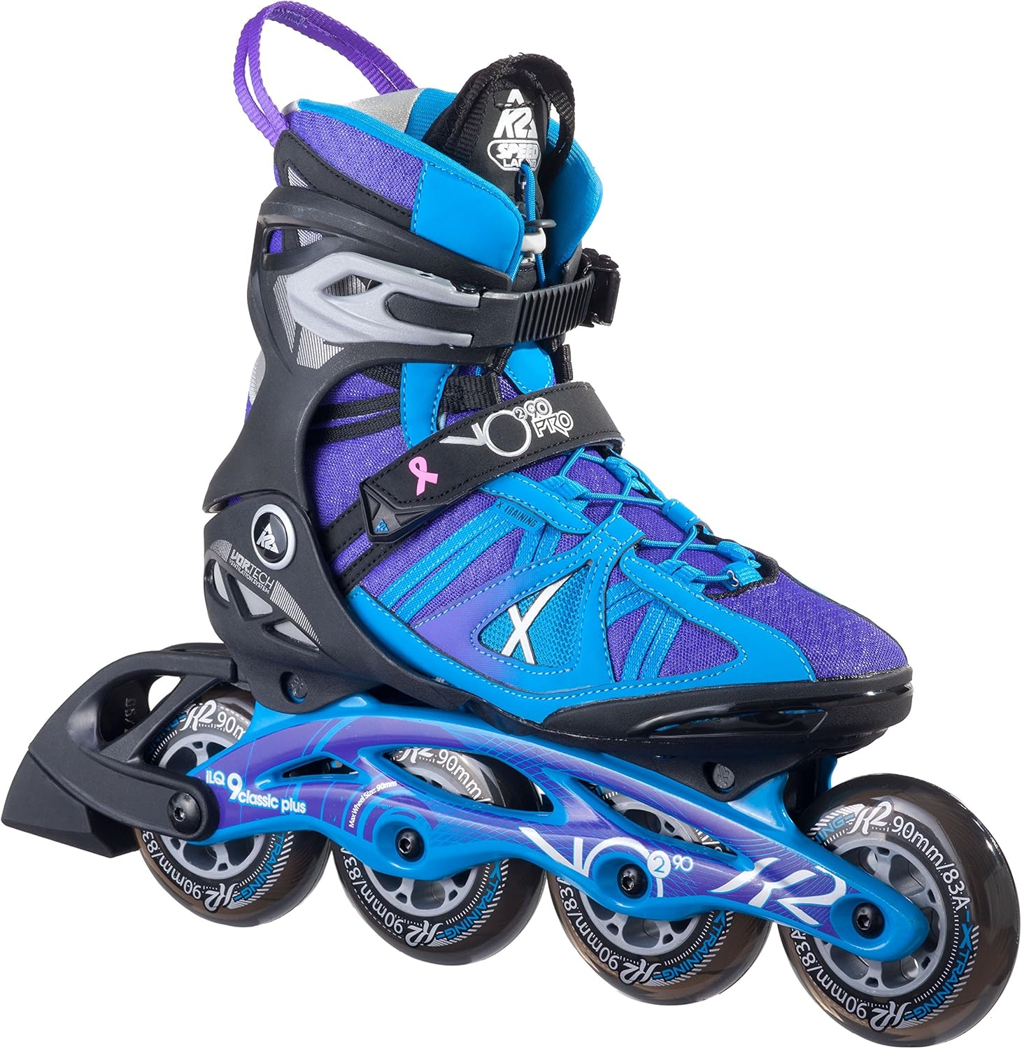 K2 Skate Women's Vo2 90 Pro Inline Skates, Black/Blue/Purple, 6.5