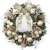 DFRREN Christmas Wreath for Front Door 24" Artificial Christmas Wreath with Pine Branches, Berries,Ball Ornaments and Gold Accents, Christma Decorations Home Indoor and Outdoor Holiday Decor Wreaths