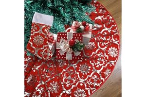 Pechfun 48 Inches Christmas Tree Skirt Red, Large Thick Soft Tree Skirt with Christmas Stockings for Holiday Ornaments Home Indoor Decorations